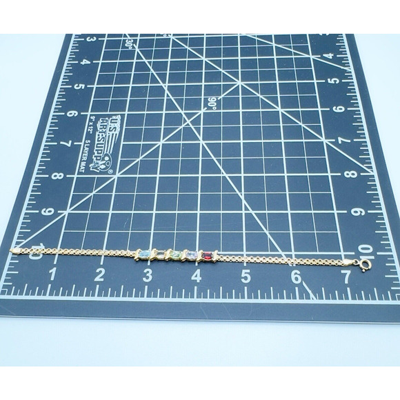 DBJ Gold Over 925 Sterling Silver Bracelet Multi Gemstone 7.5" Signed Rainbow - Picture 8 of 9